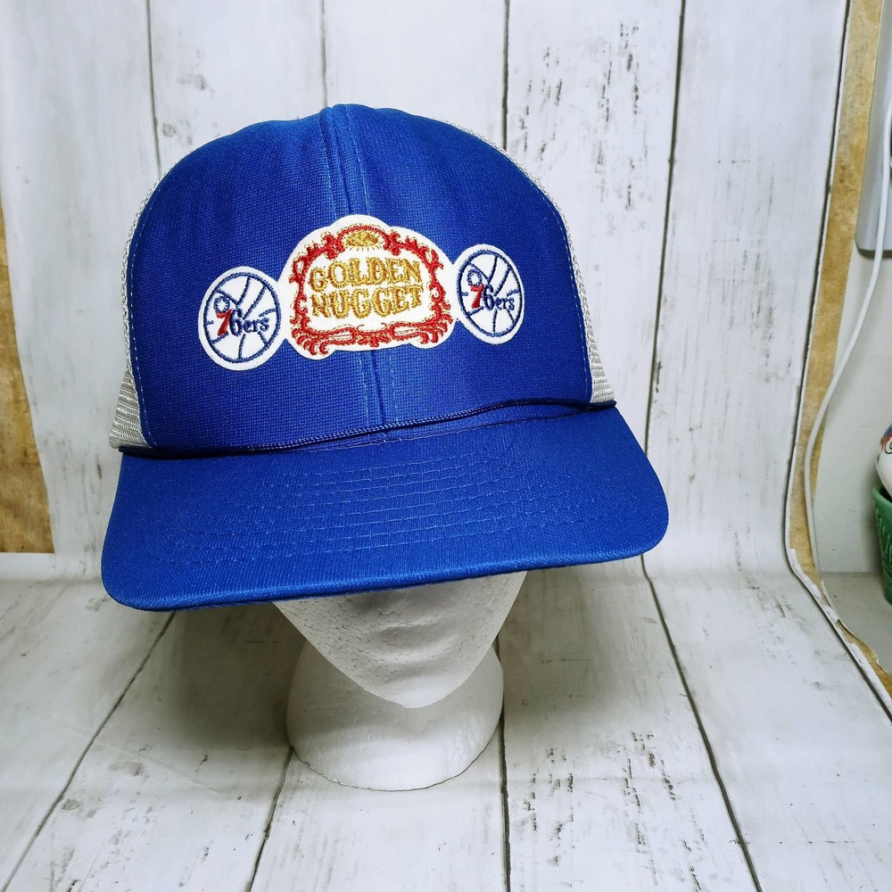 Vintage Golden Nuggets 76ers Snapback Baseball Hat Size L Blue & White (hb)